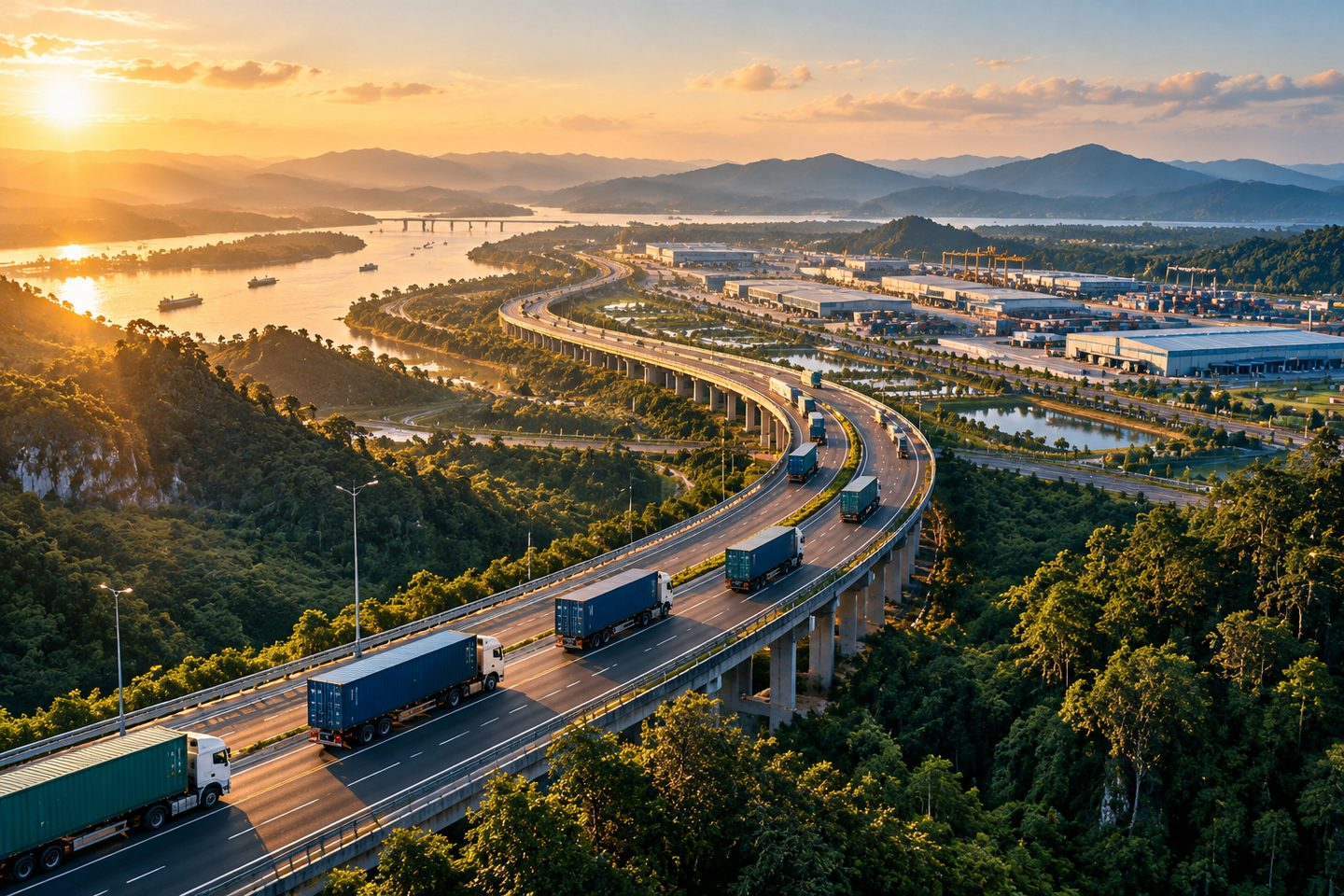 Xe container trên đường cao tốc hướng về khu logistics